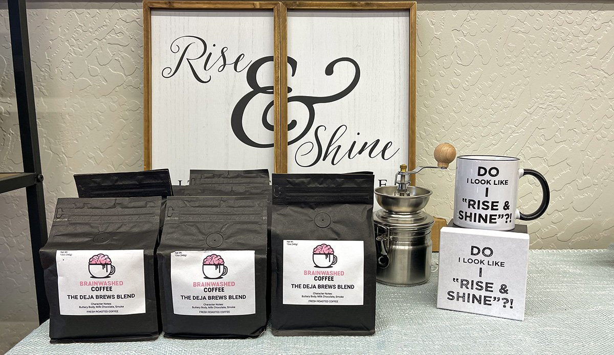 Deja Brew's Coffee Bean Blend from Brainwashed Coffee now available at Mack and Co.